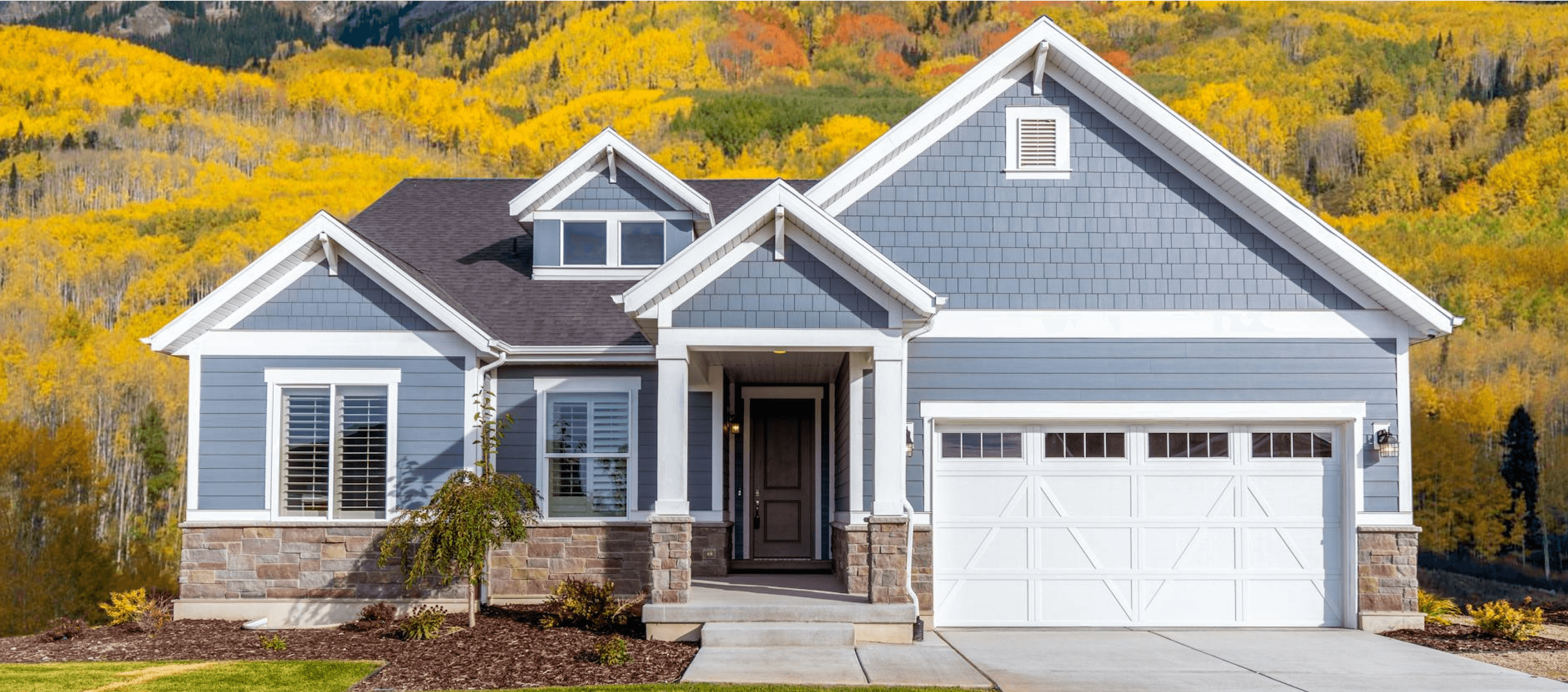 Blue House with Mountains